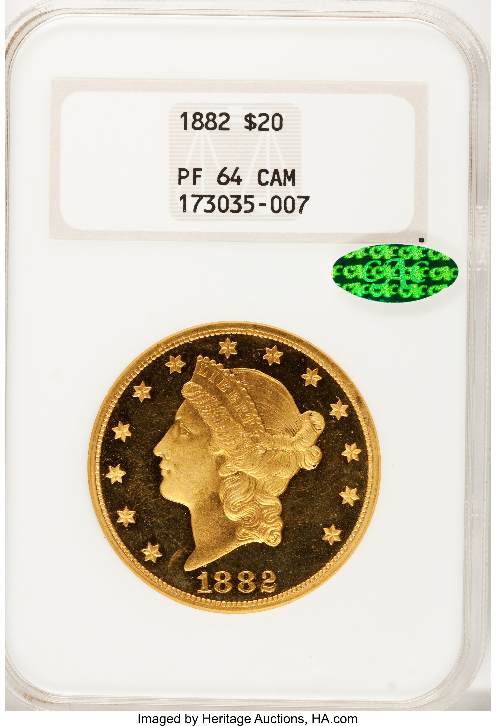image for: 1882 $20 PR64 Cameo NGC. CAC....
