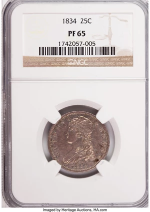image for: 1834 Capped Bust Quarter PR65 NGC. B-2, R.7 as a Proof. ...