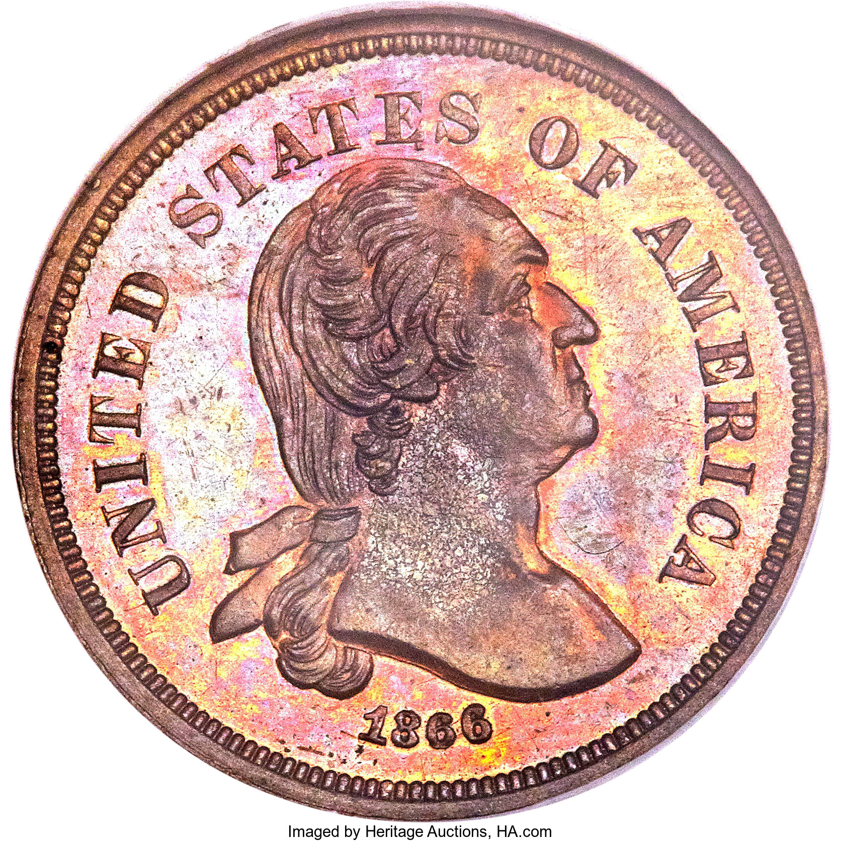 image for: 1866 5C Five Cents, Judd-462, Pollock-536, Low R.7, PR63 Brown NGC. CAC....