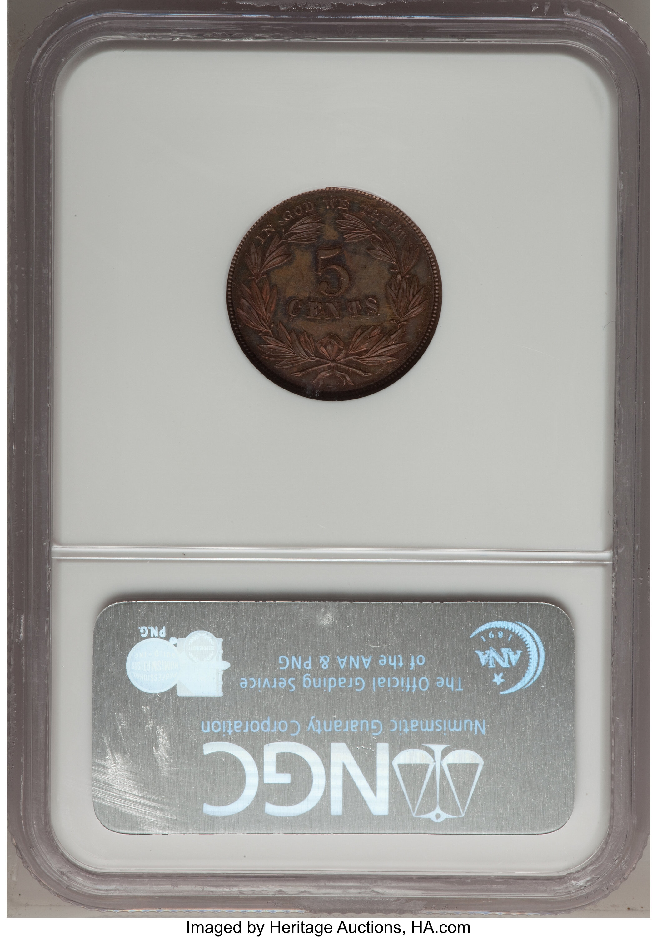 image for: 1866 5C Five Cents, Judd-462, Pollock-536, Low R.7, PR63 Brown NGC. CAC....