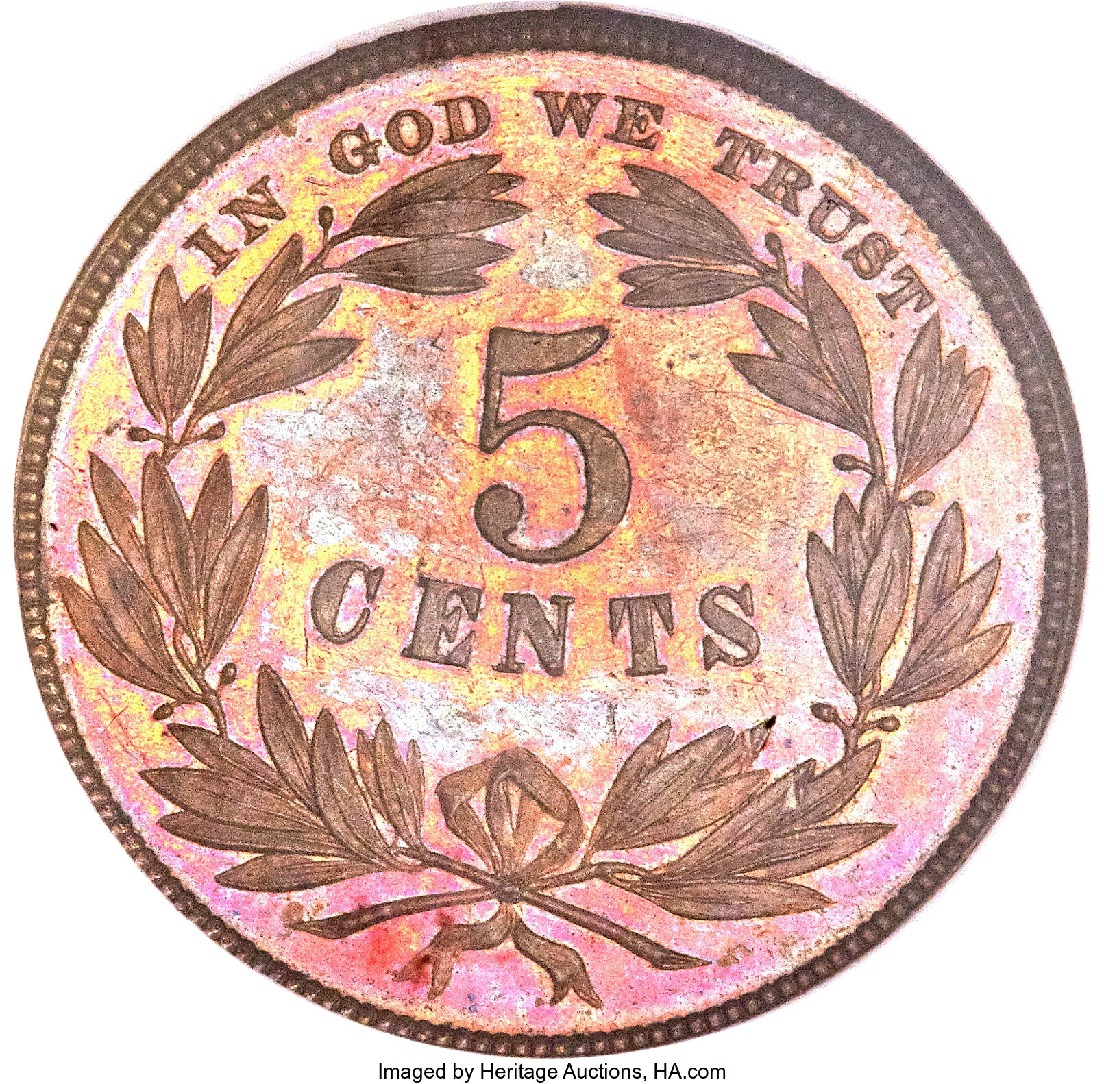 image for: 1866 5C Five Cents, Judd-462, Pollock-536, Low R.7, PR63 Brown NGC. CAC....