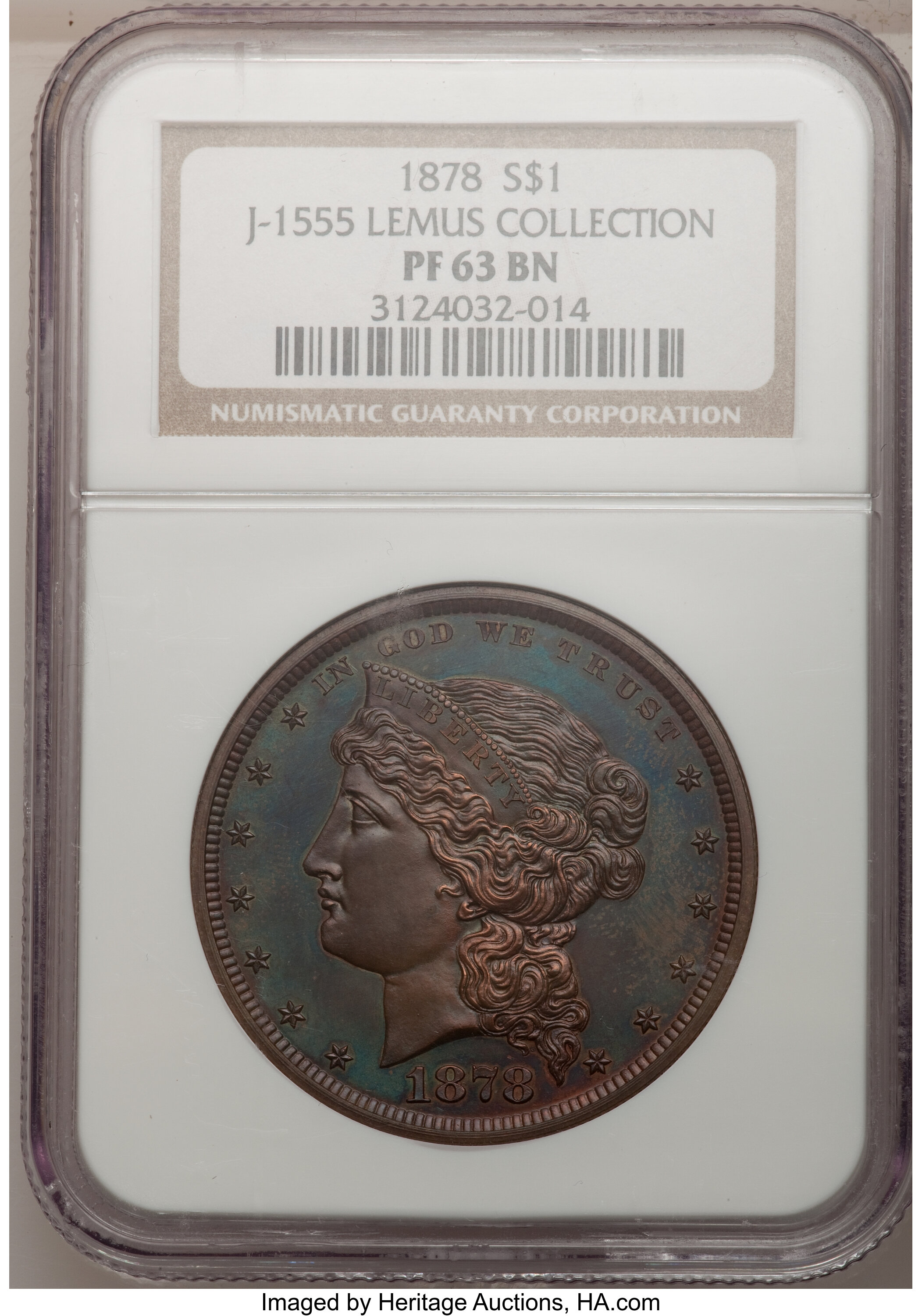 image for: 1878 $1 Dollar, Judd-1555, Pollock-1734, R.7, PR63 Brown NGC....