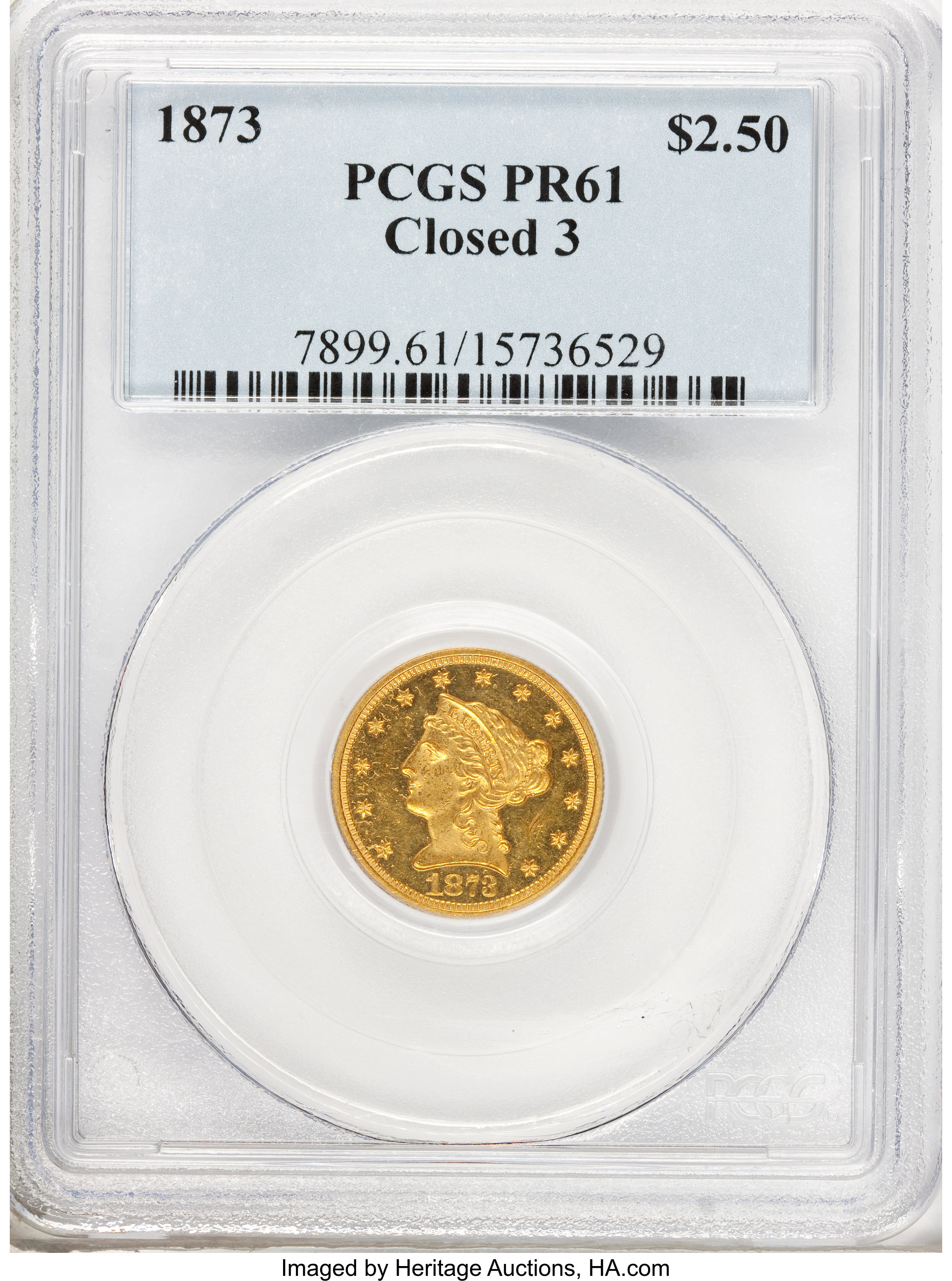 image for: 1873 $2 1/2 Closed 3 PR61 PCGS....