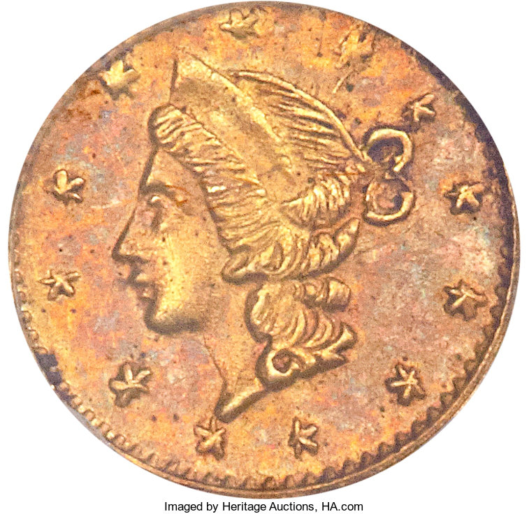 image for: (1853) 25C Liberty Round 25 Cents, BG-204B, R.8, AU58 NGC....