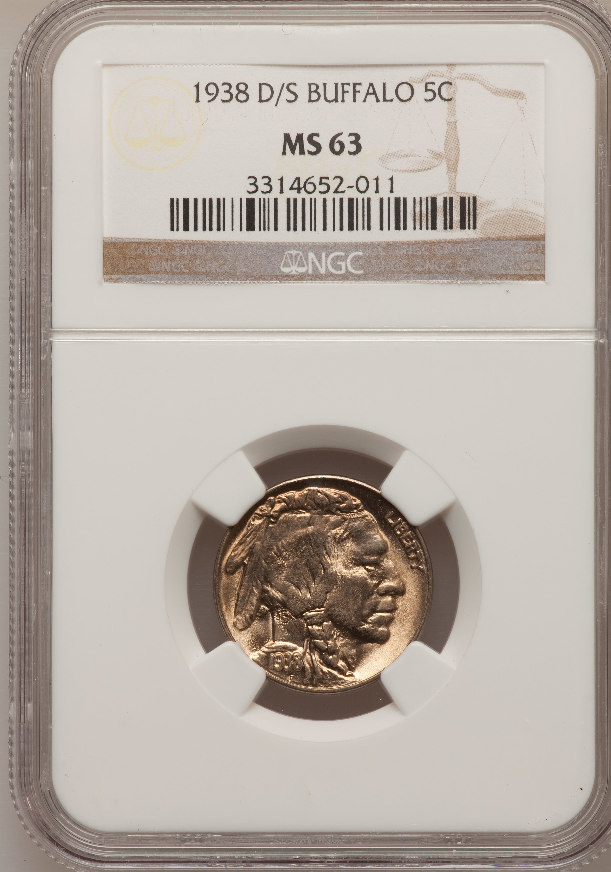 1938-D/S 5C MS63 NGC. NGC Census: (24/1666). PCGS Population (19/3609). Mintage: 7,020,000. Numismedia Wsl. Price for probl...