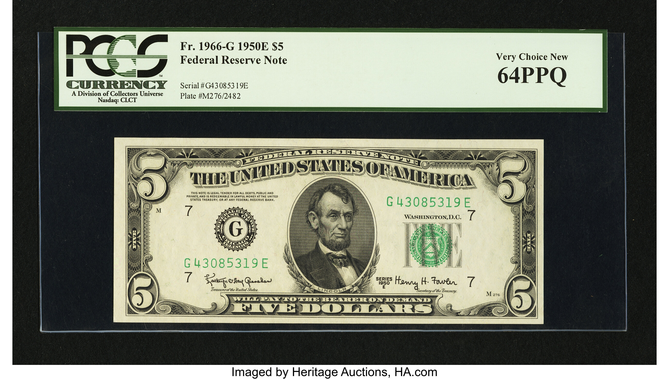 image for: Fr. 1966-G $5 1950E Federal Reserve Note. PCGS Very Choice New 64PPQ....