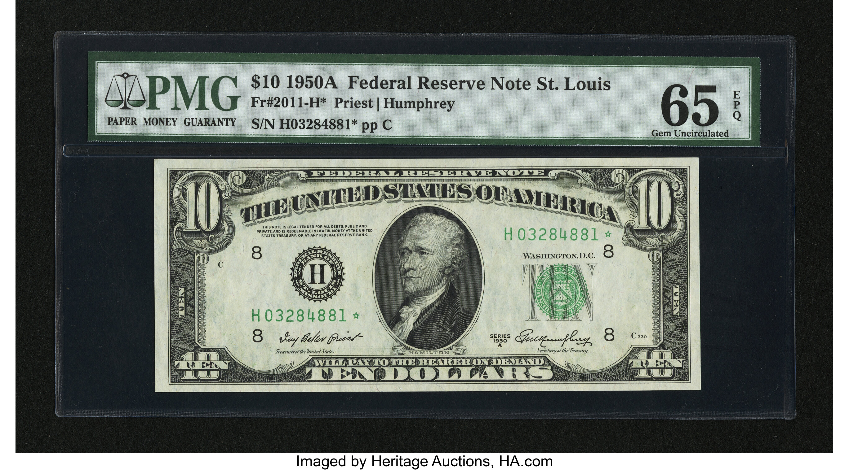 image for: Fr. 2011-H* $10 1950A Federal Reserve Star Note. PMG Gem Uncirculated 65 EPQ....