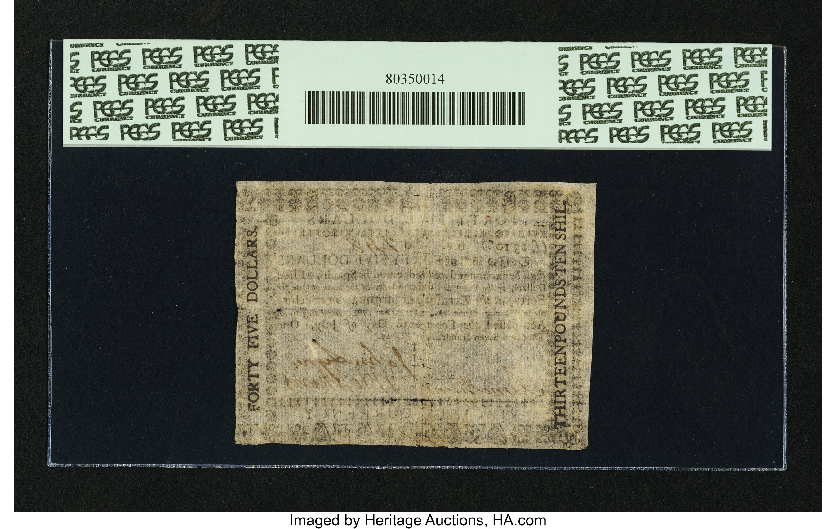 image for: Virginia July 14, 1780 $45 PCGS Apparent Very Fine 25....