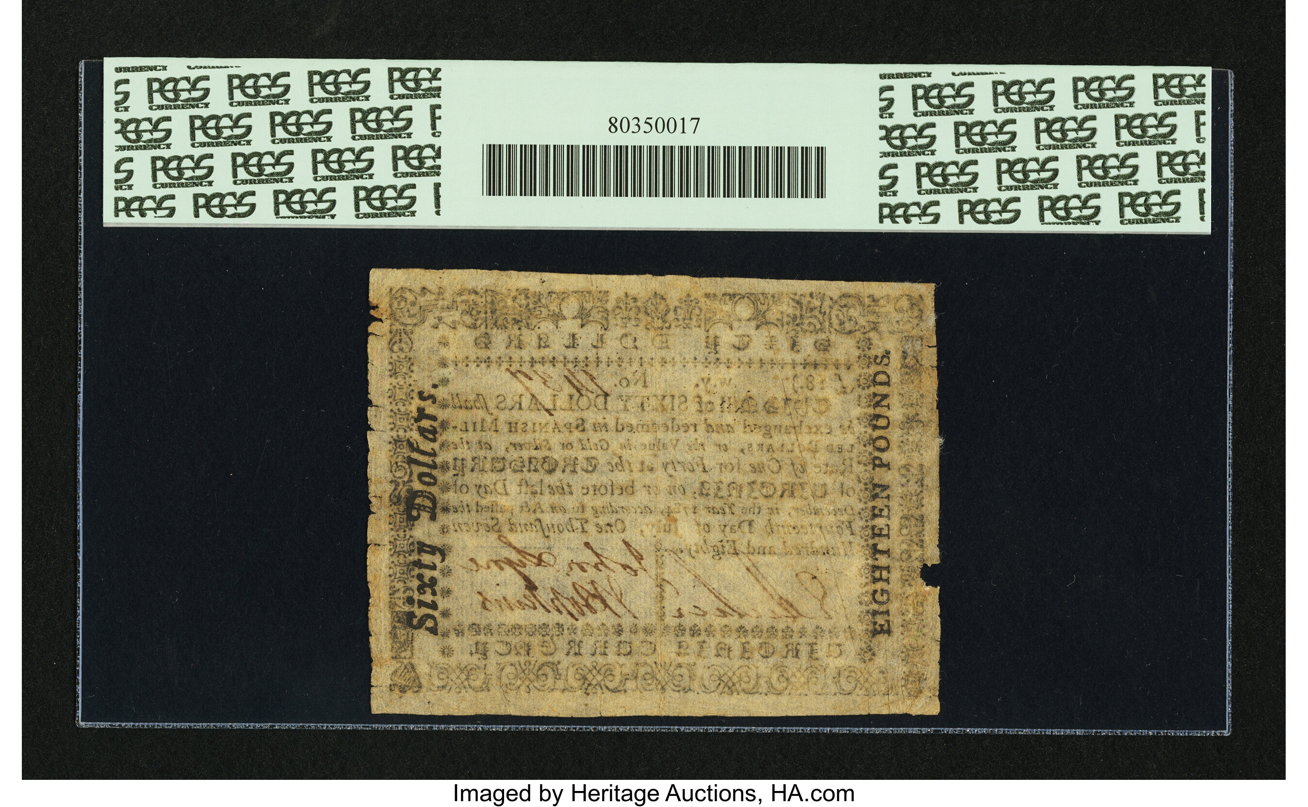 image for: Virginia July 14, 1780 $60 PCGS Apparent Very Fine 25....