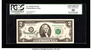 image for: Courtesy Autographed Fr. 1935-B $2 1976 Federal Reserve Note. PCGS Apparent Choice About New 58....