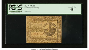 image for: Continental Currency May 9, 1776 $2 PCGS Extremely Fine 45....