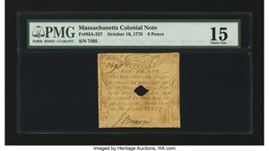 image for: Massachusetts October 16, 1778 6d PMG Choice Fine 15....