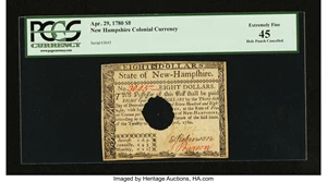 image for: New Hampshire April 29, 1780 $8 PCGS Extremely Fine 45....