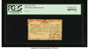 image for: New York August 25, 1774 (Water Works) 1s PCGS Extremely Fine 40PPQ....