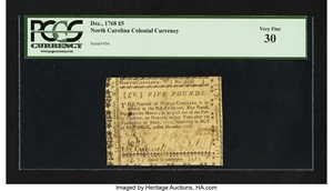 image for: North Carolina December, 1768 £5 PCGS Very Fine 30....