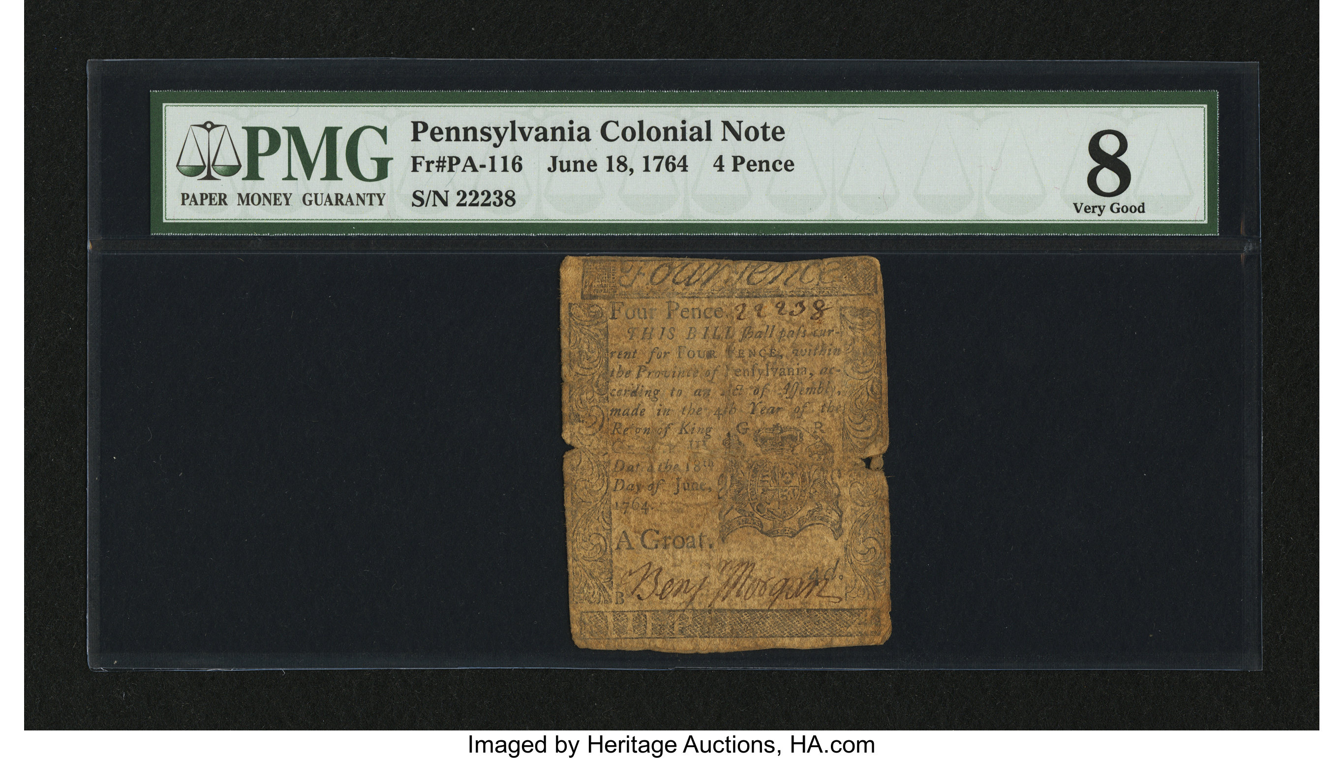 image for: Pennsylvania June 18, 1764 4d PMG Very Good 8....