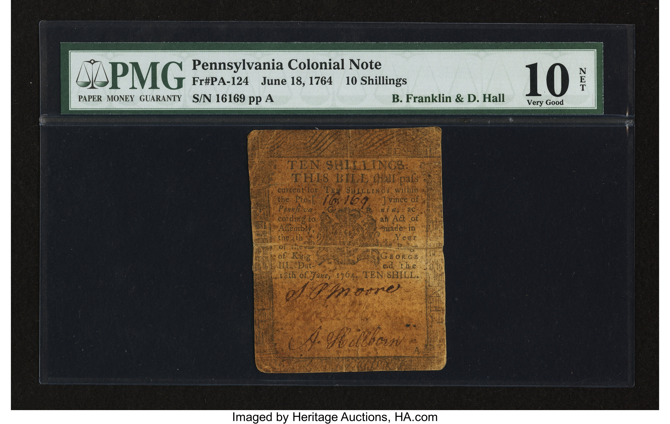 image for: Pennsylvania June 18, 1764 10s PMG Very Good 10 Net....