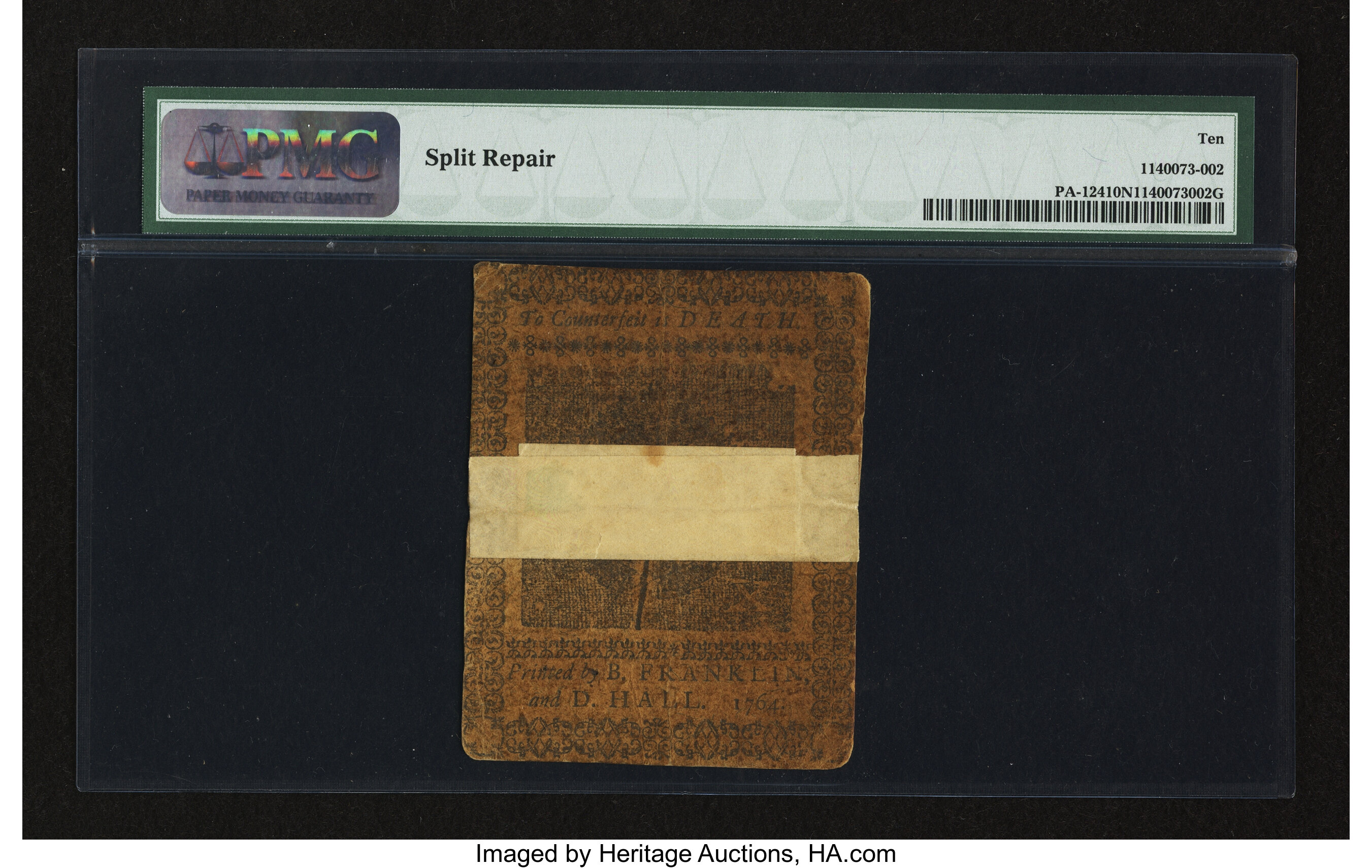 image for: Pennsylvania June 18, 1764 10s PMG Very Good 10 Net....