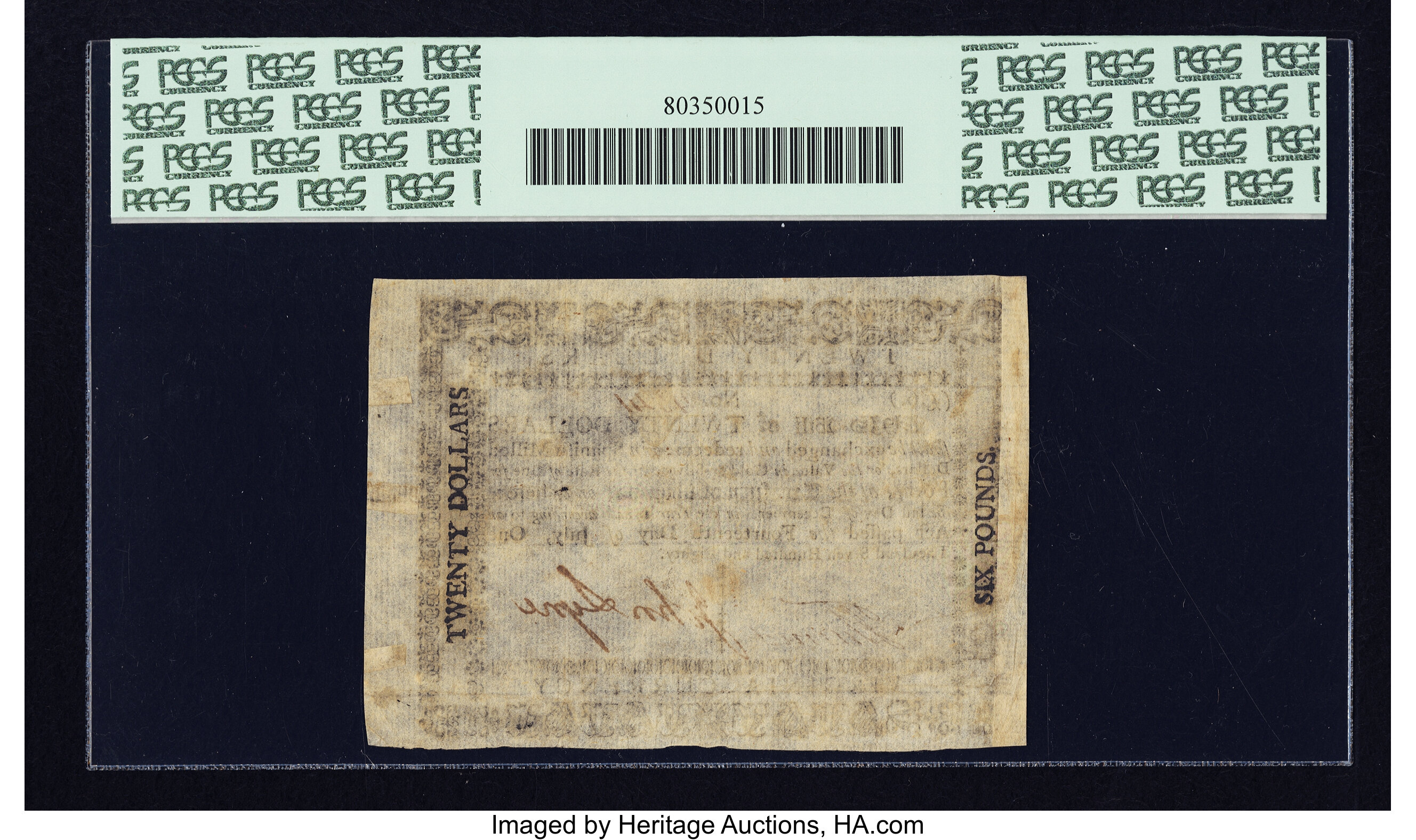 image for: Virginia July 14, 1780 $20 PCGS Apparent Very Fine 30....