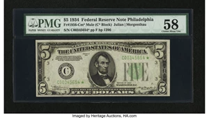 image for: Fr. 1956-C* Mule $5 1934 Federal Reserve Note. PMG Choice About Unc 58....