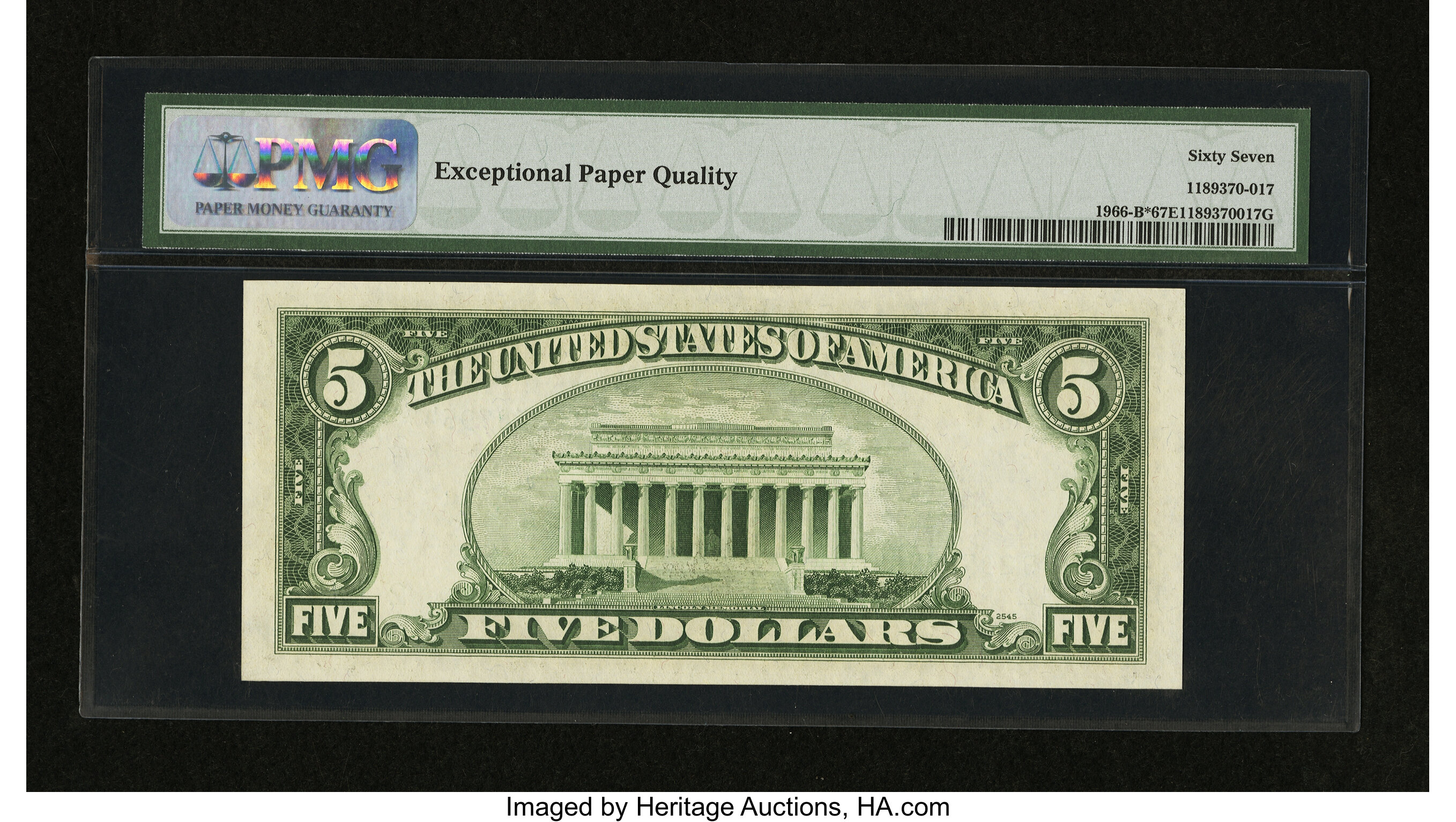 image for: Fr. 1966-B* $5 1950E Federal Reserve Note. PMG Superb Gem Unc 67 EPQ....
