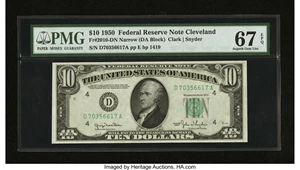 image for: Fr. 2010-D $10 1950 Narrow Federal Reserve Note. PMG Superb Gem Unc 67 EPQ....