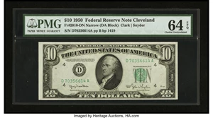 image for: Fr. 2010-D $10 1950 Federal Reserve Note. PMG Choice Uncirculated 64 EPQ....