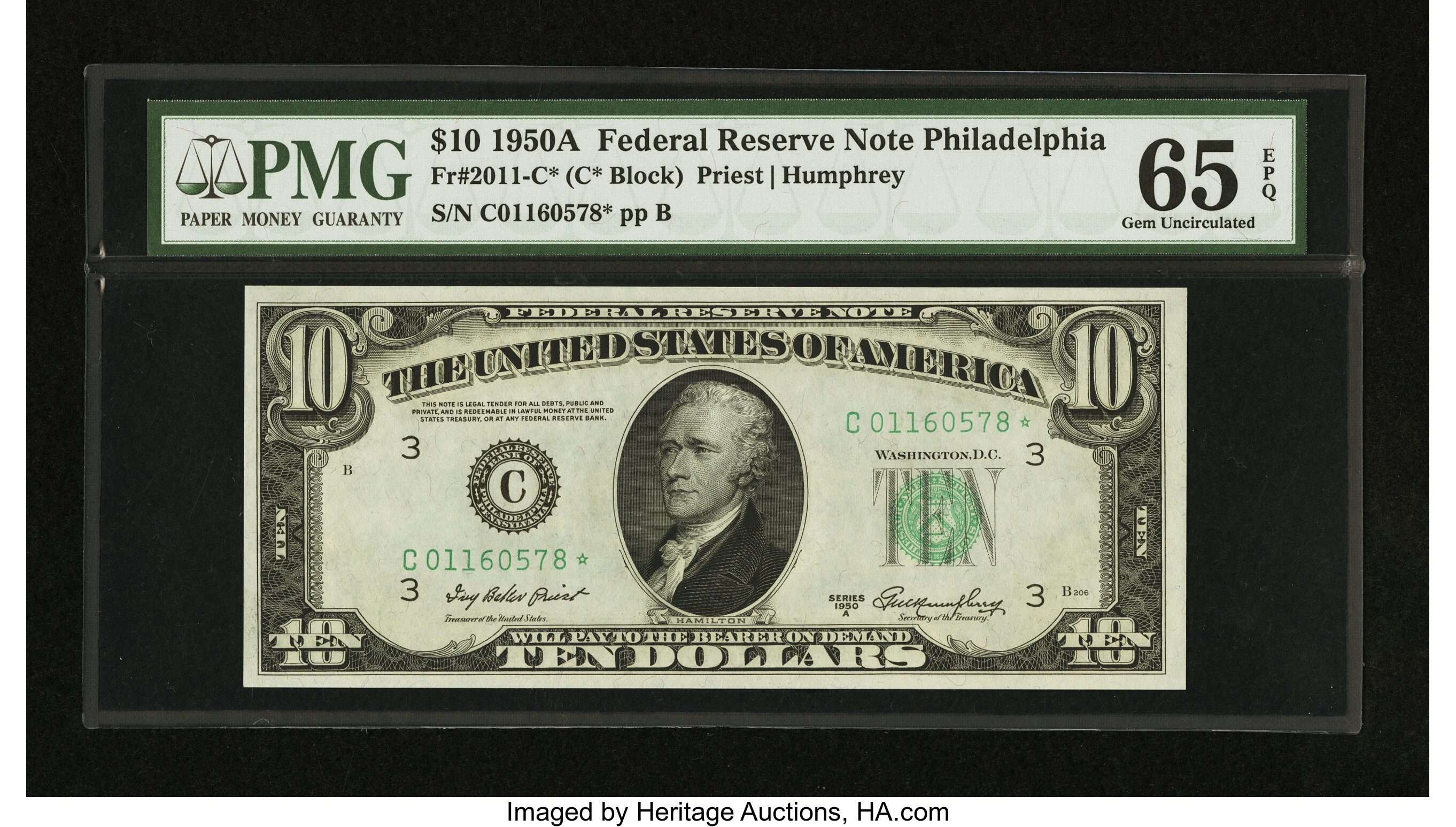 image for: Fr. 2011-C* $10 1950A Federal Reserve Note. PMG Gem Uncirculated 65 EPQ....