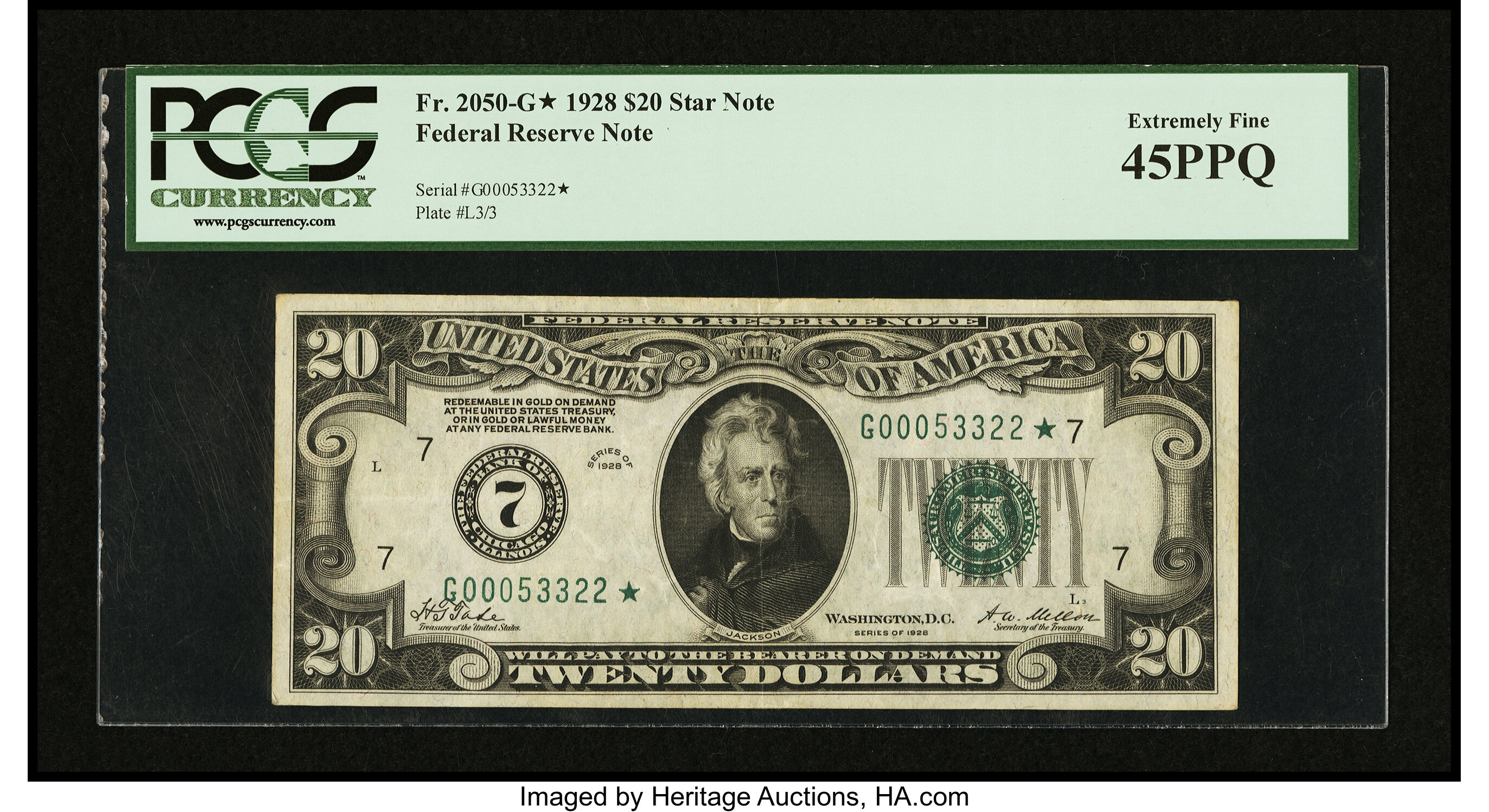 image for: Fr. 2050-G* $20 1928 Federal Reserve Note. PCGS Extremely Fine 45PPQ....