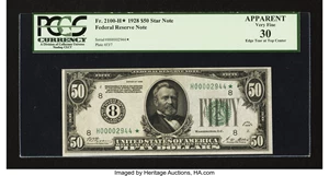 image for: Fr. 2100-H* $50 1928 Federal Reserve Note. PCGS Apparent Very Fine 30....