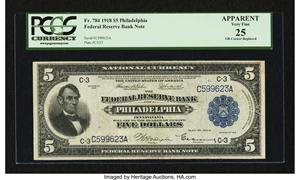 image for: Fr. 784 $5 1918 Federal Reserve Bank Note PCGS Apparent Very Fine 25....