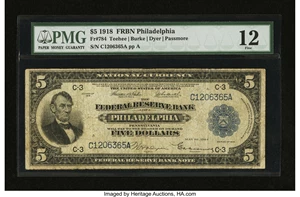 image for: Fr. 784 $5 1918 Federal Reserve Bank Note PMG Fine 12....
