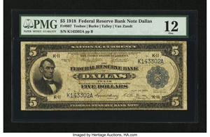 image for: Fr. 807 $5 1918 Federal Reserve Bank Note PMG Fine 12....