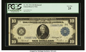 image for: Fr. 921 $10 1914 Federal Reserve Note PCGS Very Fine 25....