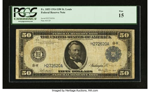 image for: Fr. 1053 $50 1914 Federal Reserve Note PCGS Fine 15....