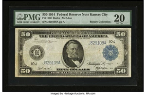 image for: Fr. 1060 $50 1914 Federal Reserve Note PMG Very Fine 20....