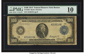 image for: Fr. 1084 $100 1914 Federal Reserve Note PMG Very Good 10....