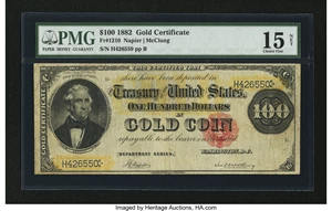 image for: Fr. 1210 $100 1882 Gold Certificate PMG Choice Fine 15 Net....