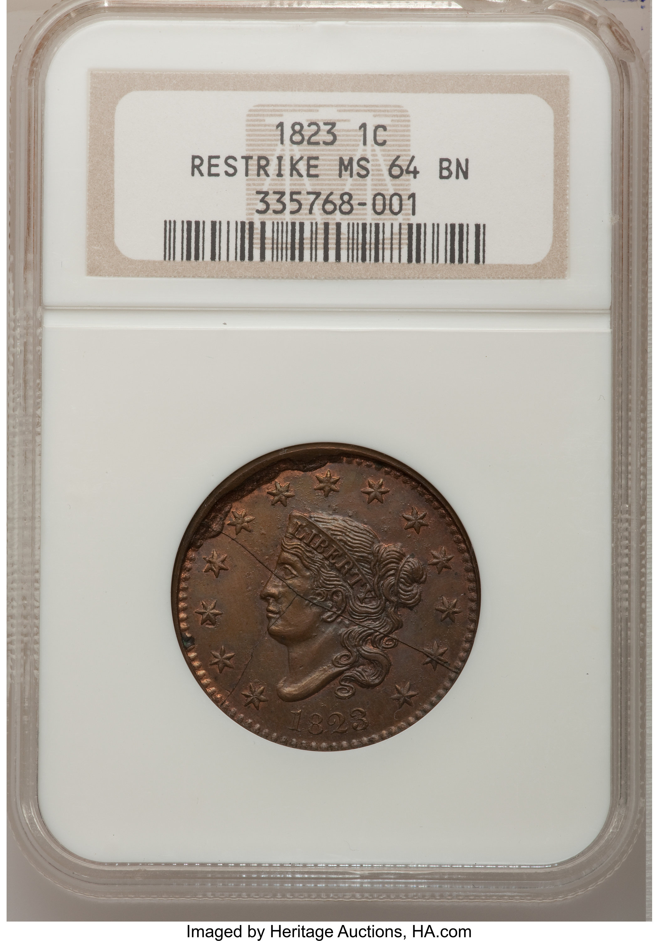 image for: 1823 1C Restrike MS64 Brown NGC. N-3, R.2....