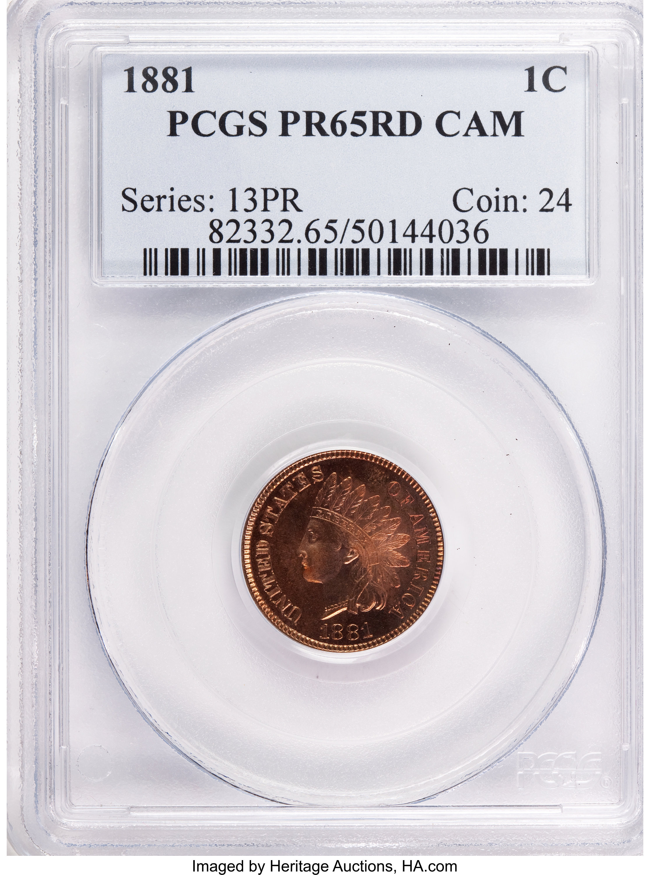 image for: 1881 1C PR65 Red Cameo PCGS....