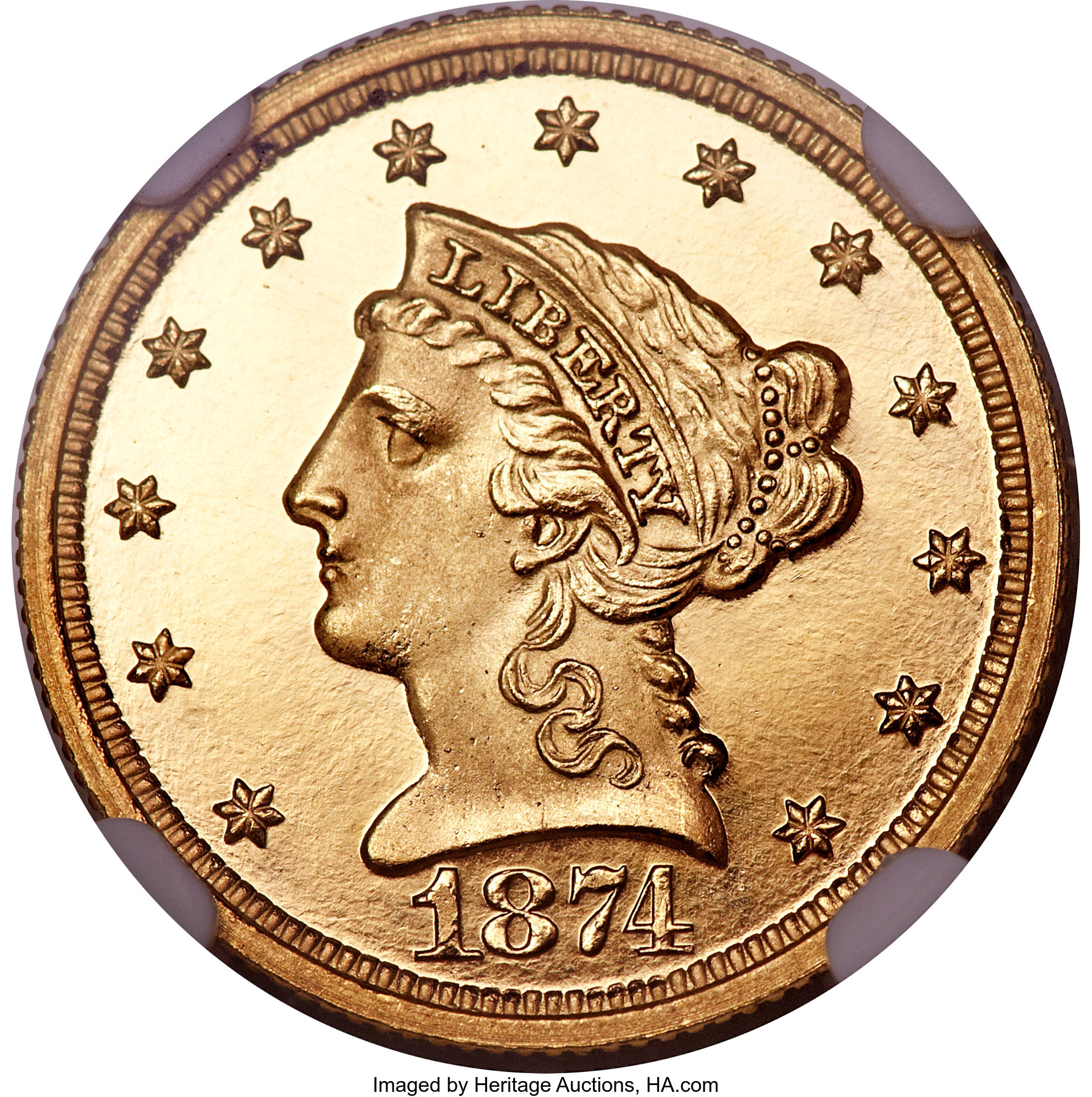 image for: 1874 $2 1/2 PR66 Ultra Cameo NGC....