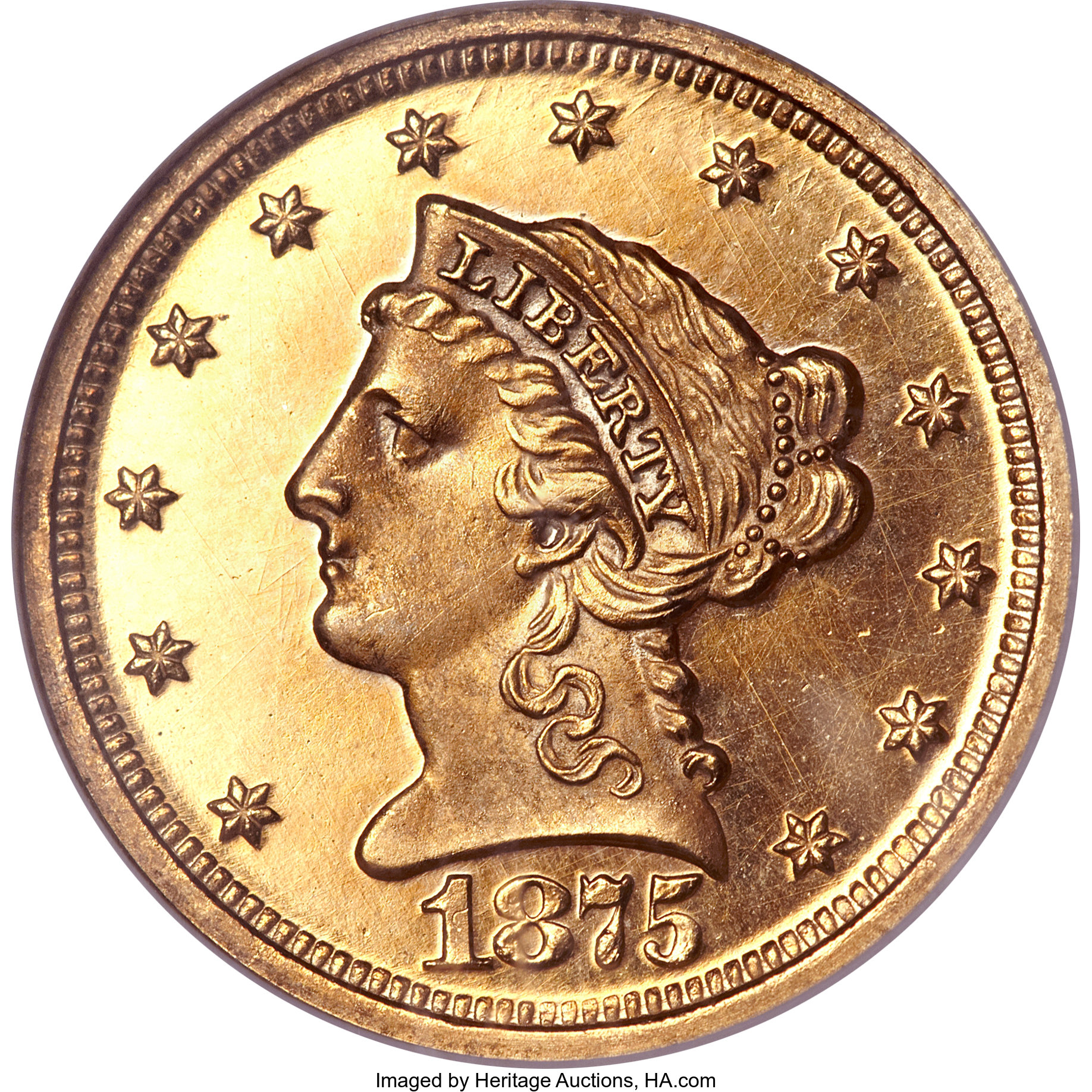 image for: 1875 $2 1/2 PR64 Cameo NGC. CAC....