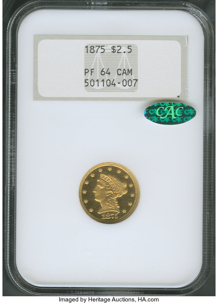 image for: 1875 $2 1/2 PR64 Cameo NGC. CAC....
