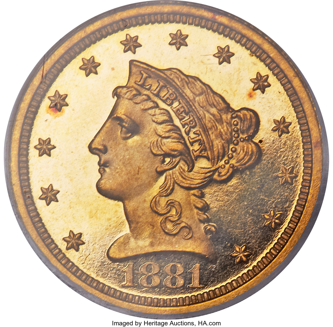 image for: 1881 $2 1/2 PR63 Cameo NGC. CAC Gold Label....