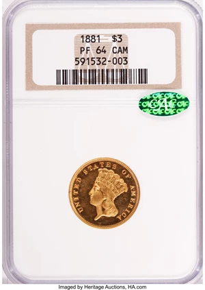image for: 1881 $3 PR64 Cameo NGC. CAC....
