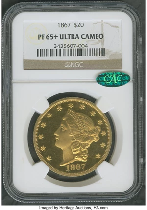 image for: 1867 $20 PR65+ Ultra Cameo NGC. CAC....