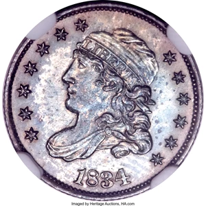 image for: 1834 Capped Bust Half Dime PR64 NGC. V-4, LM-4, R.6 as a Proof. ...