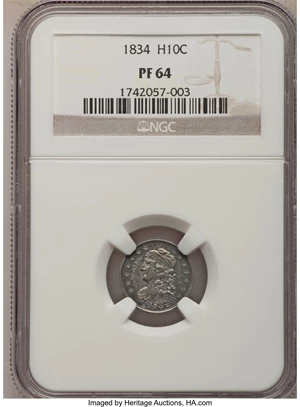 image for: 1834 Capped Bust Half Dime PR64 NGC. V-4, LM-4, R.6 as a Proof. ...