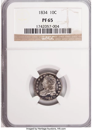 image for: 1834 Capped Bust Dime PR65 NGC. JR-5, R.7 as a Proof. ...
