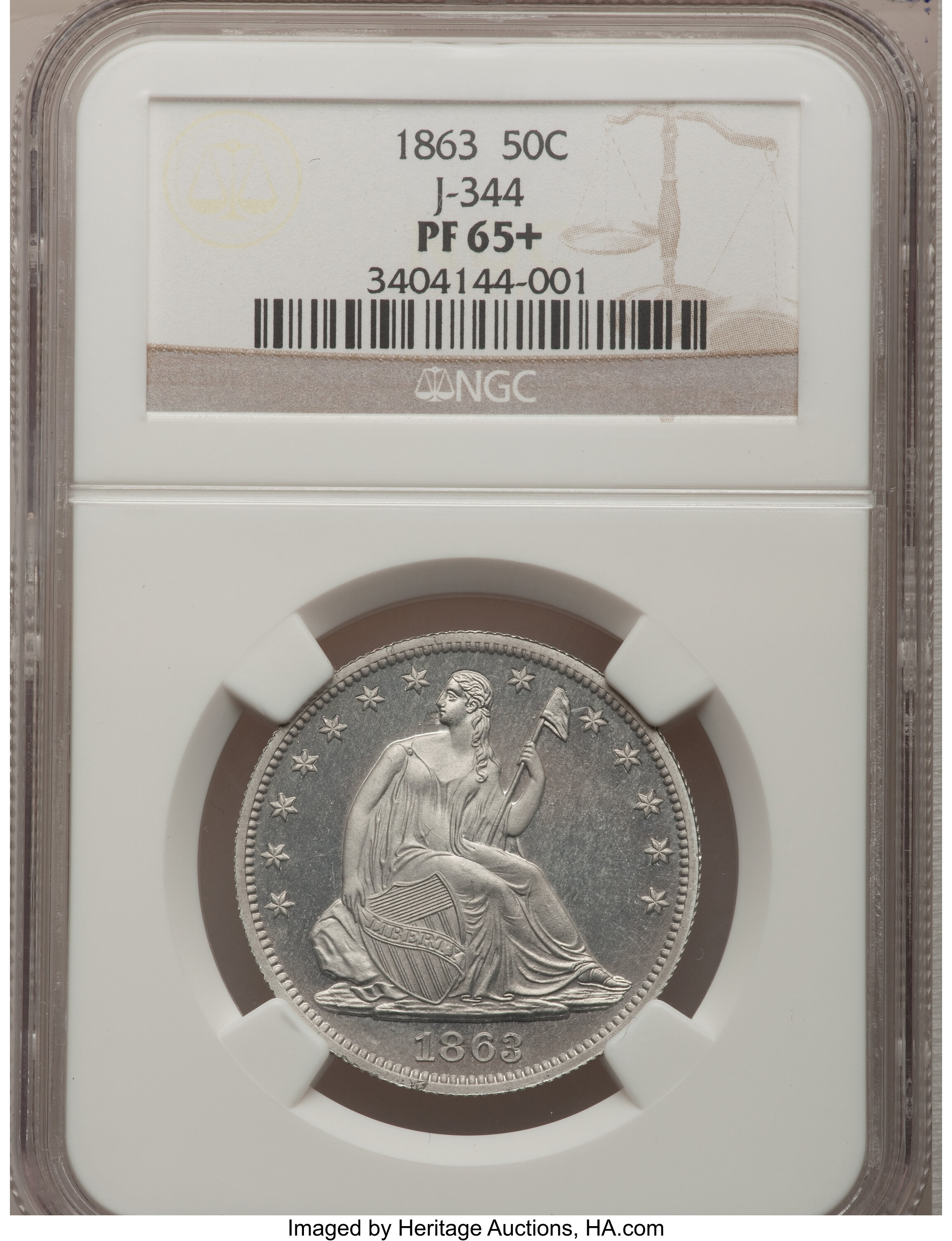 image for: 1863 50C Half Dollar, Judd-344, Pollock-416, High R.7, PR65+ NGC....